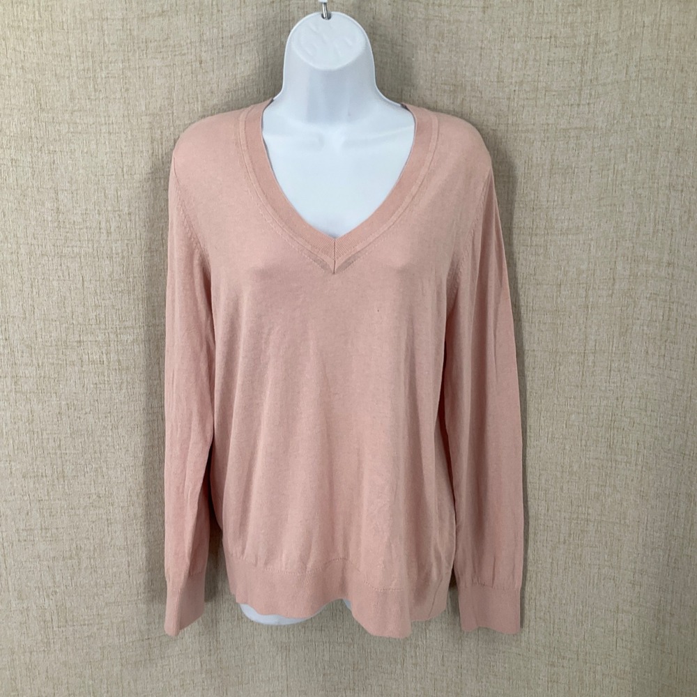 Quince Sweater Women L Pink Cashmere Blend V-Neck Classic Minimalist Luxury